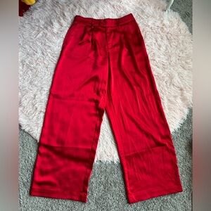A New Day Crimson Satin 80’s Retro Style High Rise Straight Leg Trouser Pants